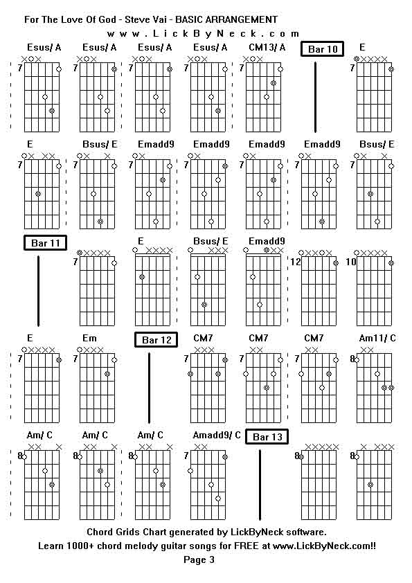 Chord Grids Chart of chord melody fingerstyle guitar song-For The Love Of God - Steve Vai - BASIC ARRANGEMENT,generated by LickByNeck software.